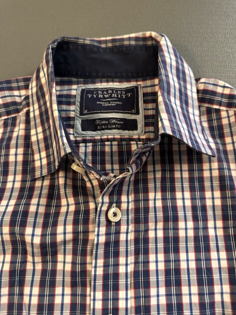 Charles Tyrwhitt Weekend Extra Slim Fit Poplin Weave Blue Red Shirt